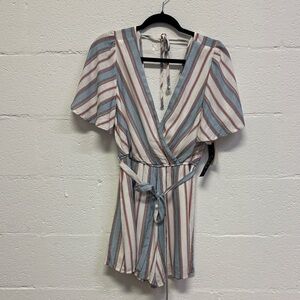 Trixxi Blue and Red Striped V-Neck Romper